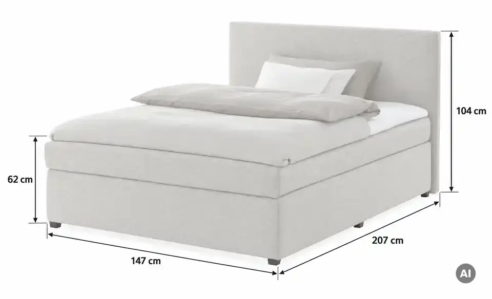 Boxspringbett Duke mit Matratze und Topper, H3, Bemaßung