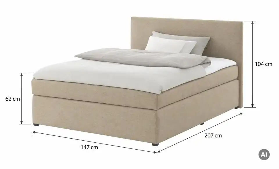 Boxspringbett Duke mit Matratze und Topper, H3, Bemaßung