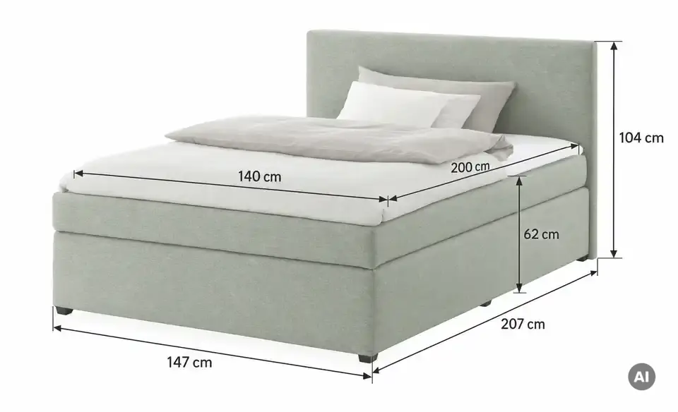 Boxspringbett Duke mit Matratze und Topper, H3, Bemaßung