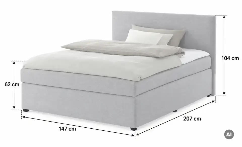 Boxspringbett Duke mit Matratze und Topper, H3, Bemaßung