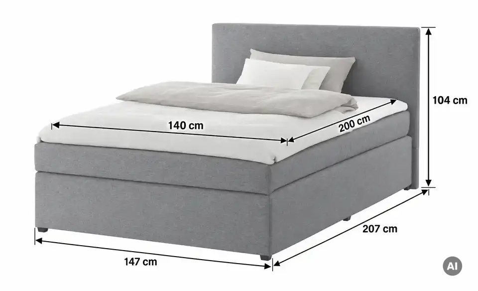 Boxspringbett Duke mit Matratze und Topper, H3, Bemaßung