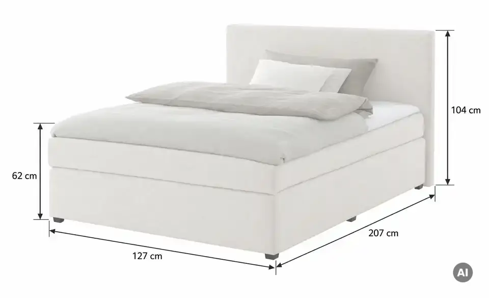 Boxspringbett Duke mit Matratze und Topper, H3, Bemaßung