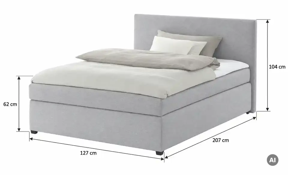 Boxspringbett Duke mit Matratze und Topper, H3, Bemaßung