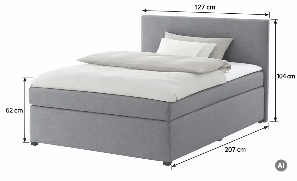 Boxspringbett Duke mit Matratze und Topper, H3, Bemaßung