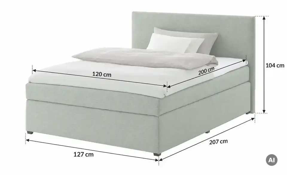 Boxspringbett Duke mit Matratze und Topper, H3, Bemaßung