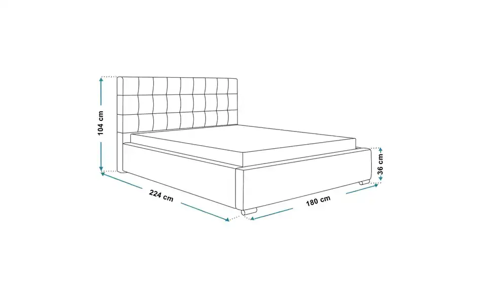 Polsterbett Rio, Bemaßung