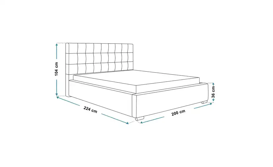 Polsterbett Rio, Bemaßung