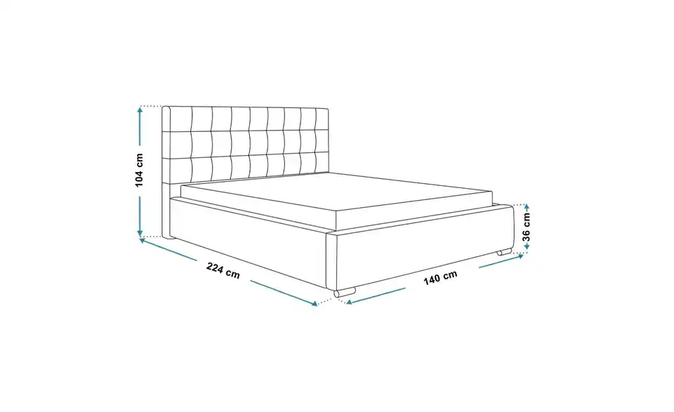 Polsterbett Rio, Bemaßung