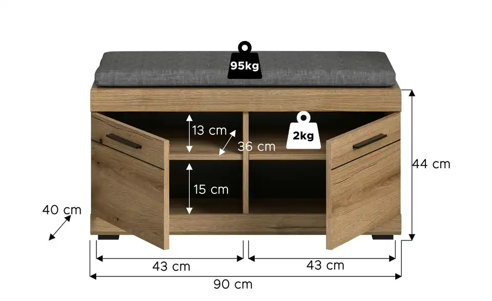 Sitzbank inkl. Sitzkissen, Bemaßung