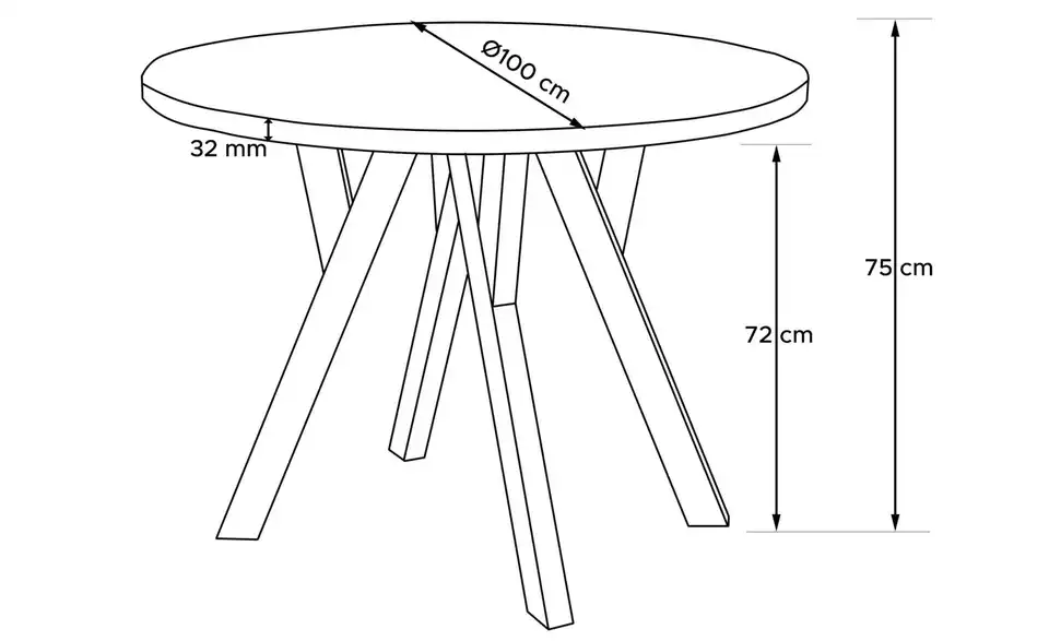 KONSIMO Esstisch Samuel, Bemaßung