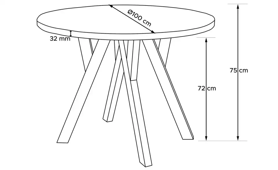 KONSIMO Esstisch, Bemaßung