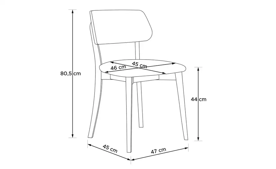 KONSIMO Holzstuhl 2er-Set, Bemaßung