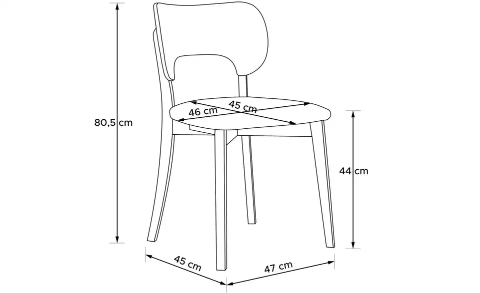 KONSIMO Holzstuhl 2er-Set, Bemaßung
