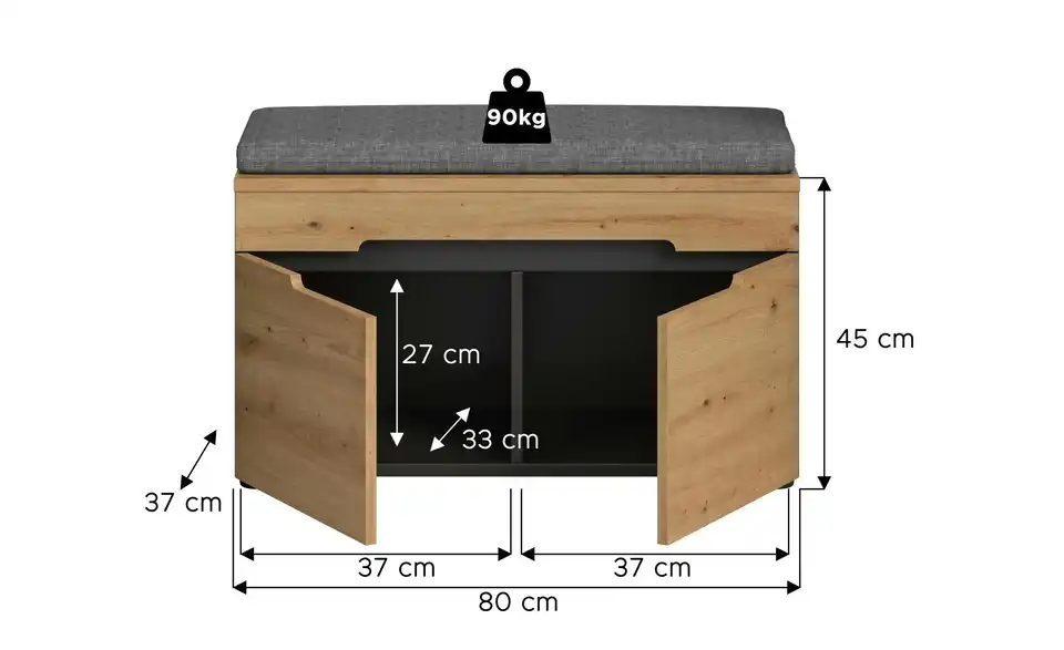 Sitzbank Canu, Bemaßung