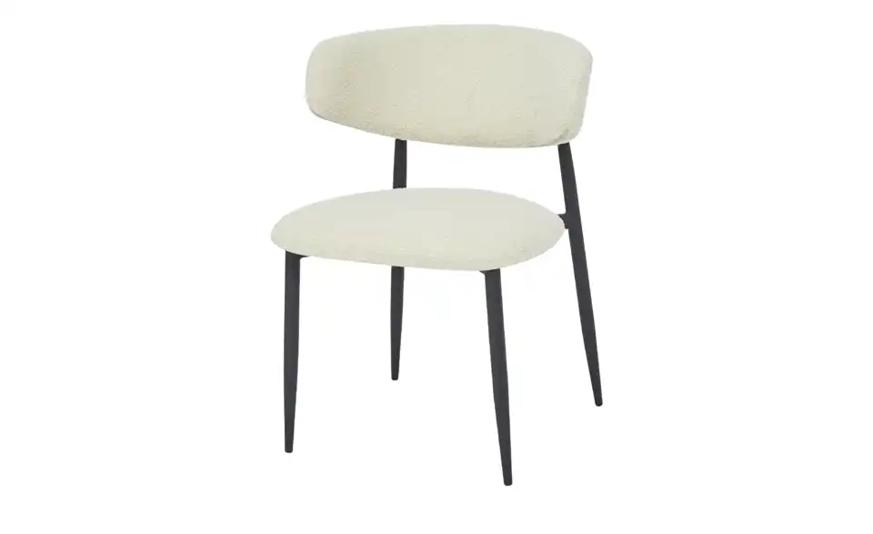Esszimmerstuhl beige Cassius Teddystoff mit schwarzen Metallbeinen, Perspektive