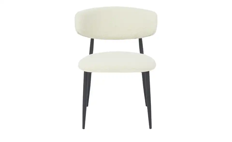 Esszimmerstuhl beige Cassius Teddystoff mit schwarzen Metallbeinen, Frontansicht