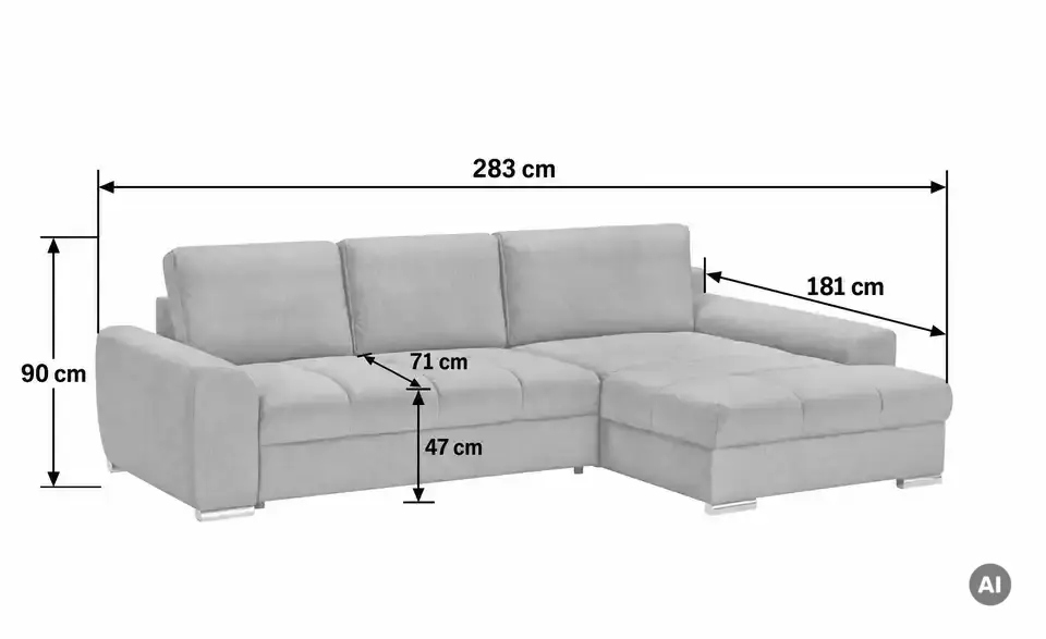 bobb Ecksofa Soumia, Bemaßung