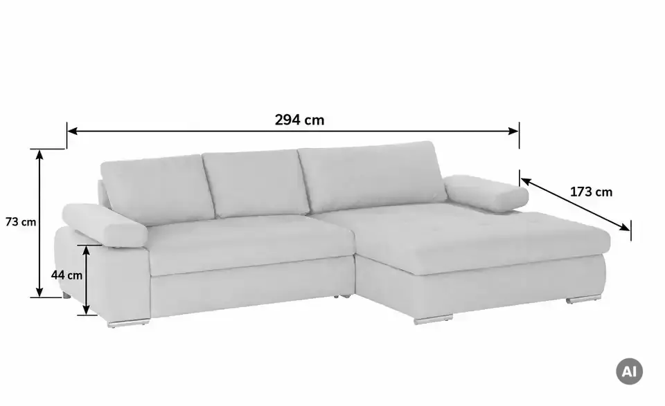 Ecksofa Ibby, Bemaßung