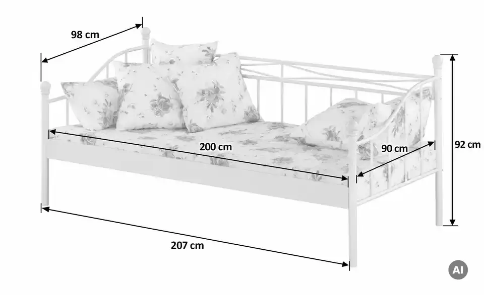 Metallbett Linda, Bemaßung