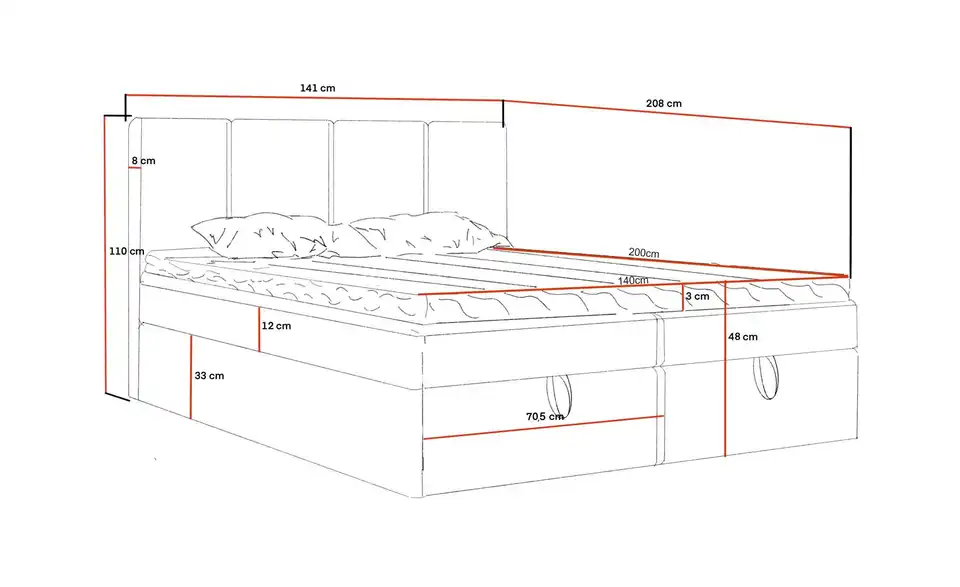 Boxbett Malmo, Bemaßung