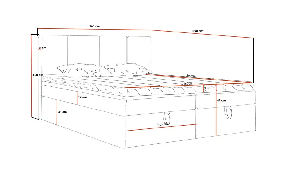 Boxbett Malmo, Bemaßung