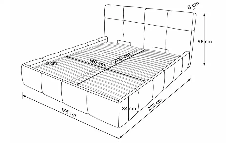 KONSIMO Polsterbett Altos, Bemaßung