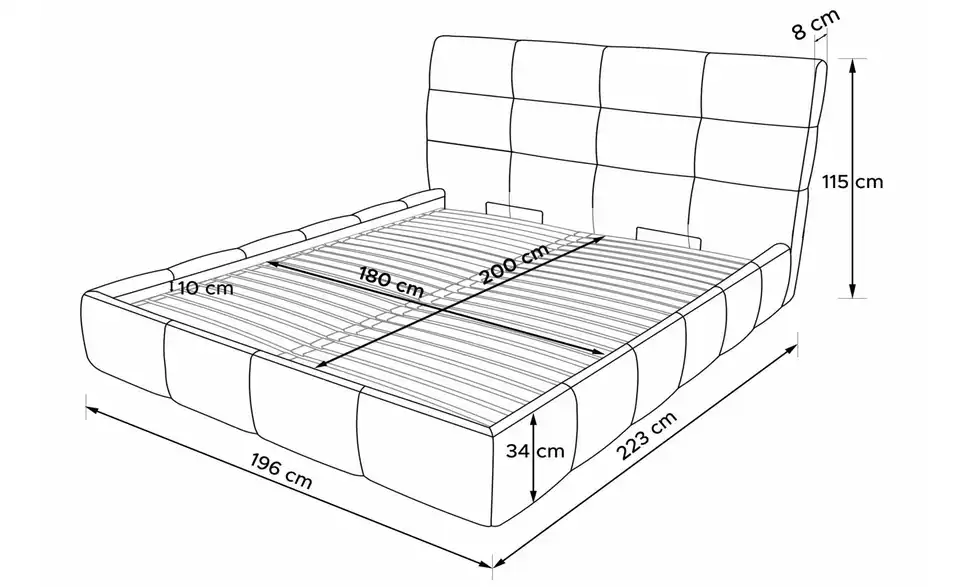 KONSIMO Polsterbett Altos, Bemaßung