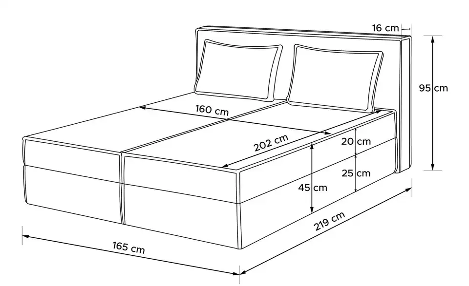 KONSIMO Boxbett Roti, Bemaßung
