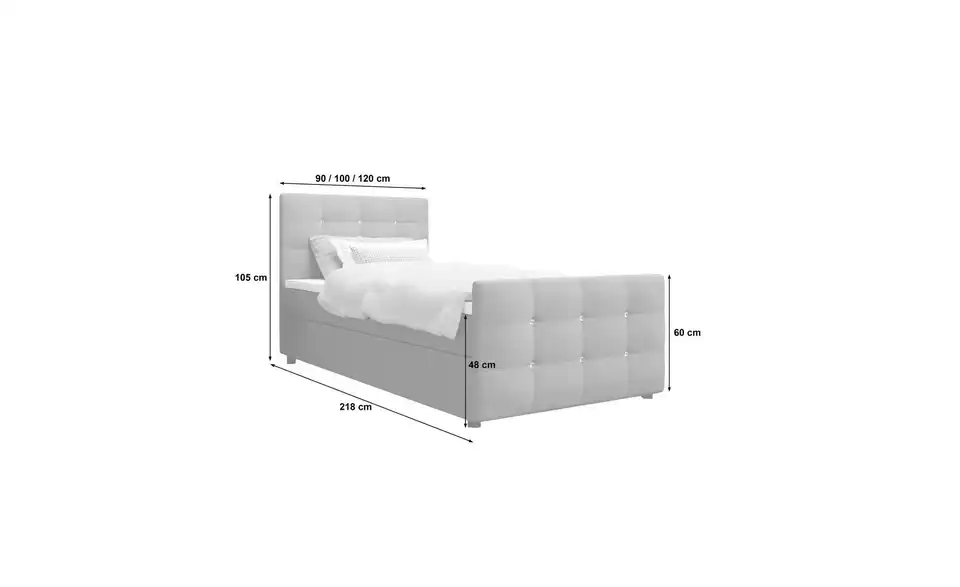 Boxbett Kleo mit Stauraum, Matratze H3 und Topper, Bemaßung