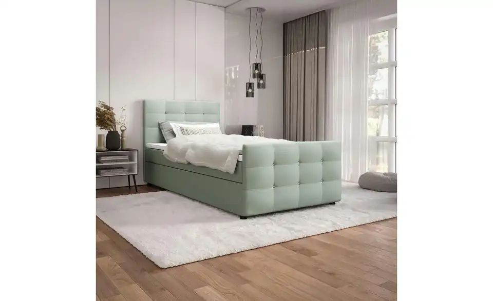 Boxbett Kleo mit Stauraum, Matratze H3 und Topper, in Wohnsituation