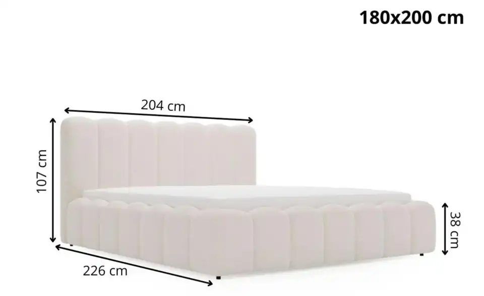 Polsterbett Smile mit Stauraum, Bemaßung
