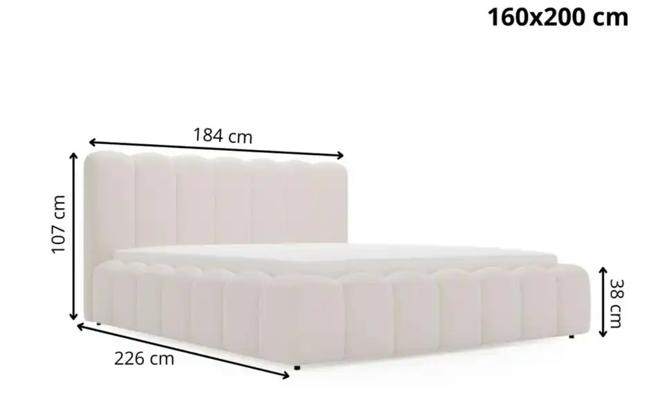Polsterbett Smile mit Stauraum, Bemaßung