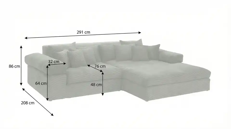 Ecksofa Lianea, Bemaßung