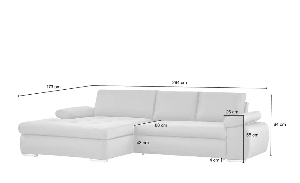 Ecksofa Ibby, Bemaßung