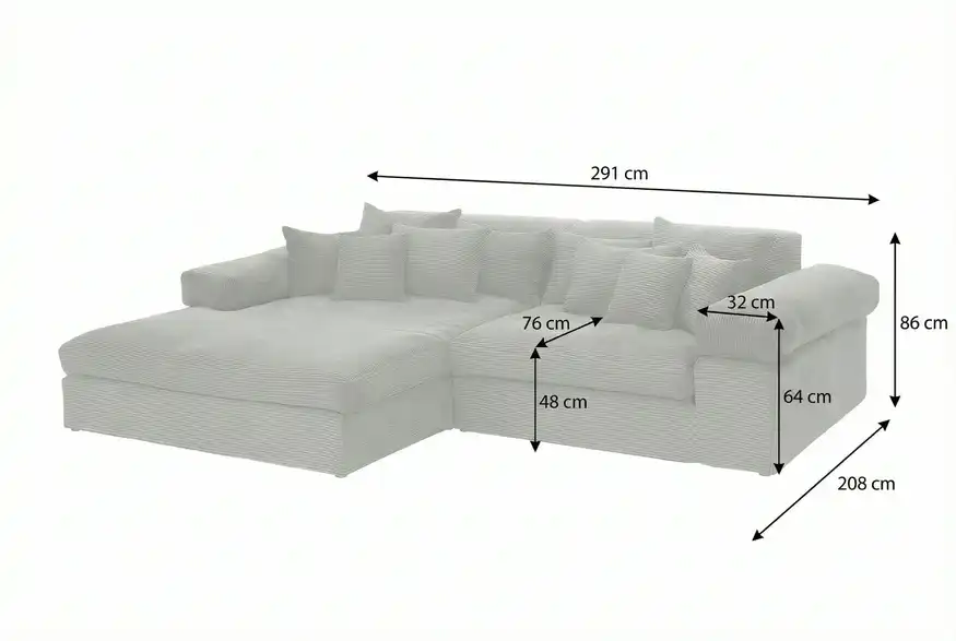 Ecksofa Lianea, Bemaßung