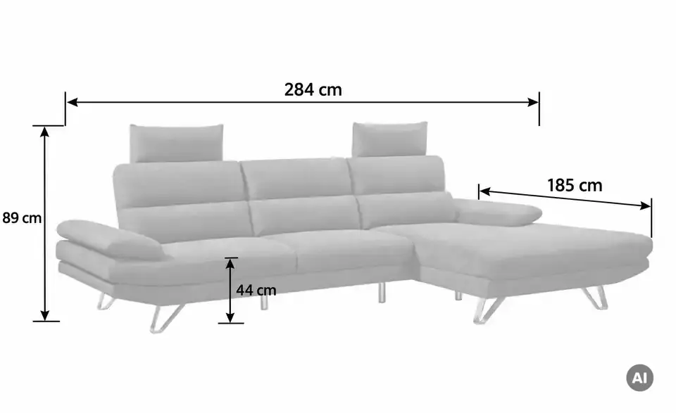 Ecksofa Varinia, Bemaßung
