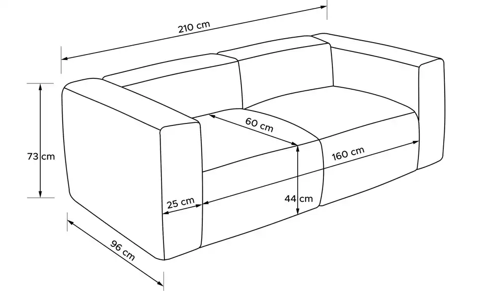 KONSIMO Einzelsofa Buffo, Bemaßung