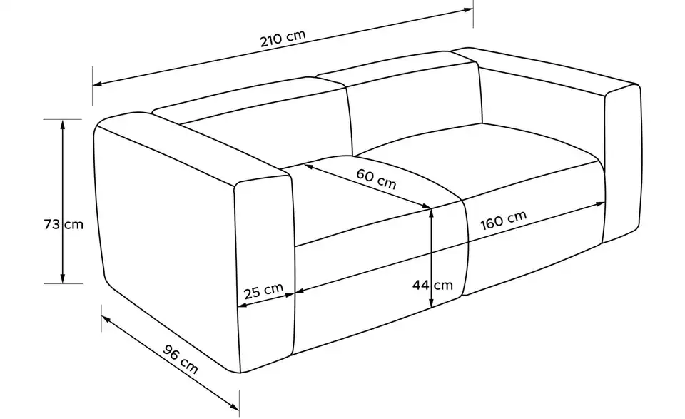KONSIMO Einzelsofa Buffo, Bemaßung