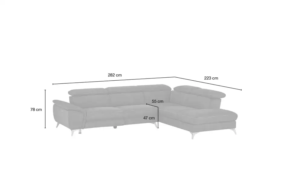 Ecksofa Danae, Bemaßung