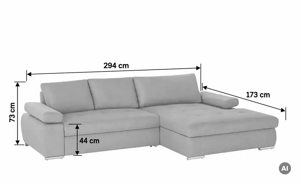 Ecksofa Ibby, Bemaßung