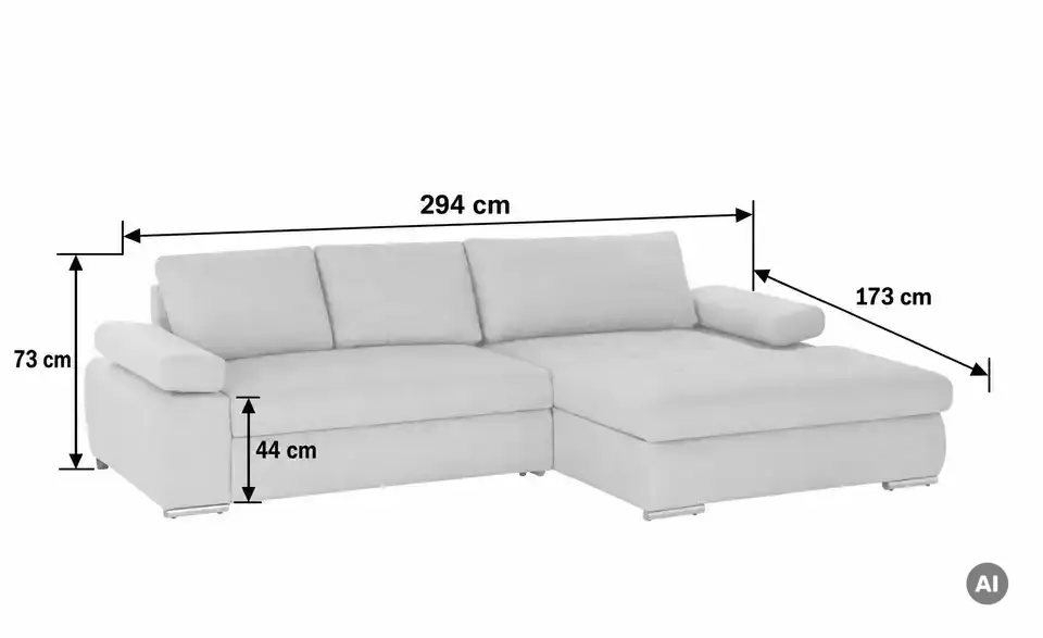 Ecksofa Ibby, Bemaßung