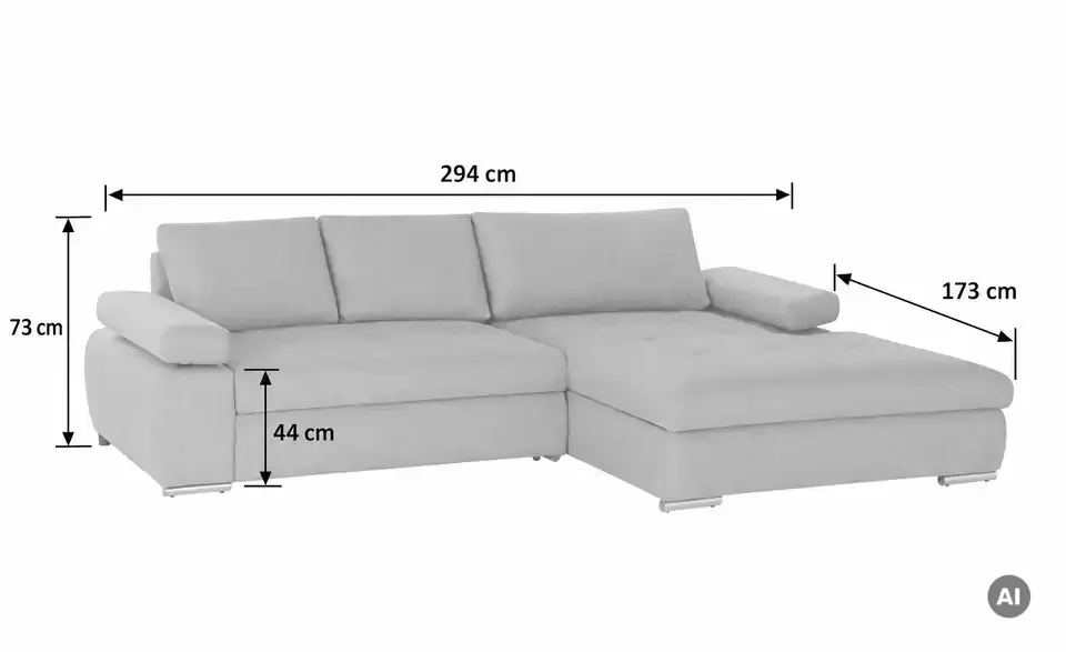 Ecksofa Ibby, Bemaßung