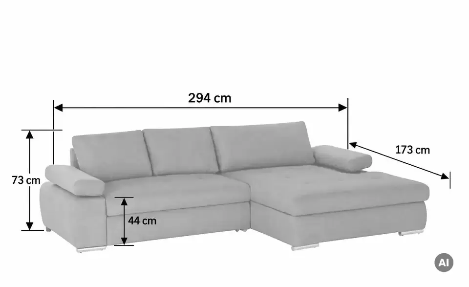 Ecksofa Ibby, Bemaßung