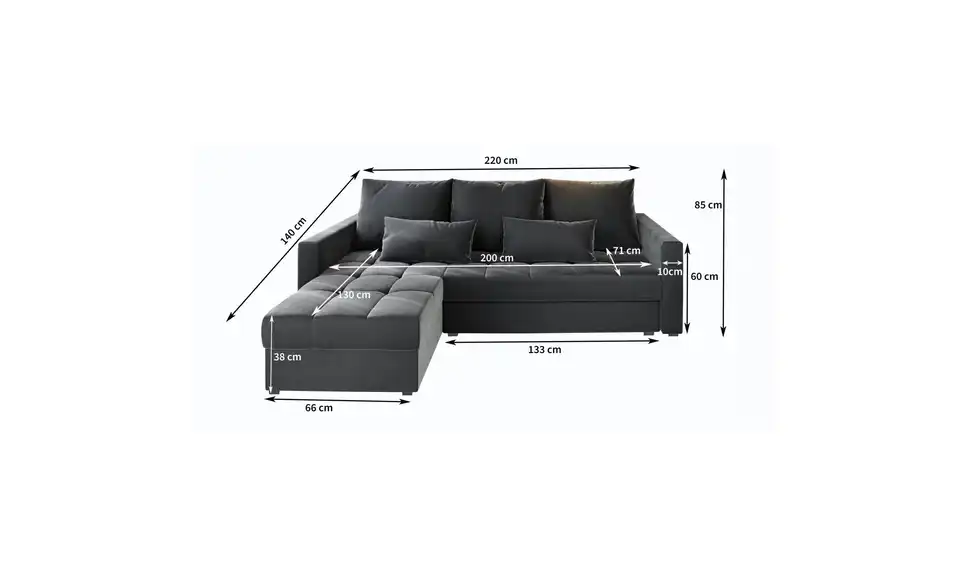 MASSENO Ecksofa Kos, Bemaßung