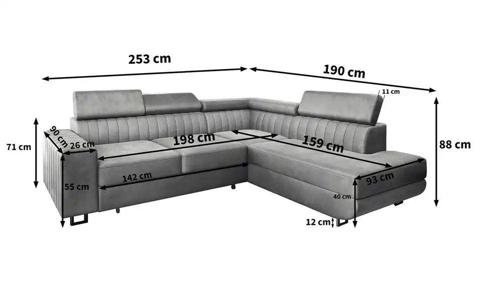MASSENO Ecksofa Nola, Bemaßung