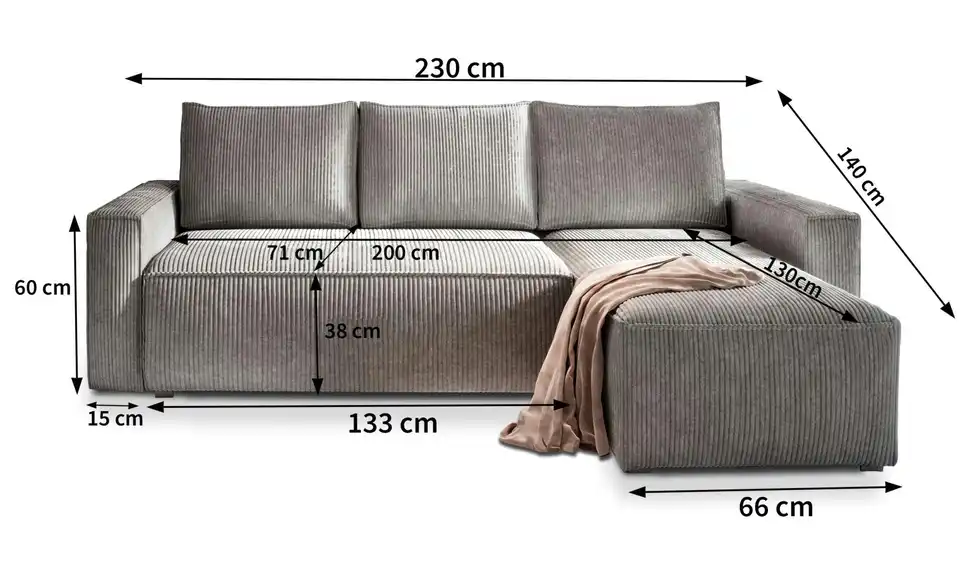 MASSENO Ecksofa Potaro, Bemaßung