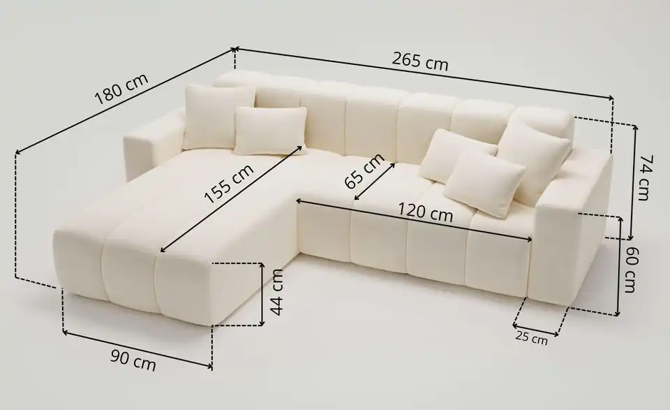 Ecksofa, Bemaßung