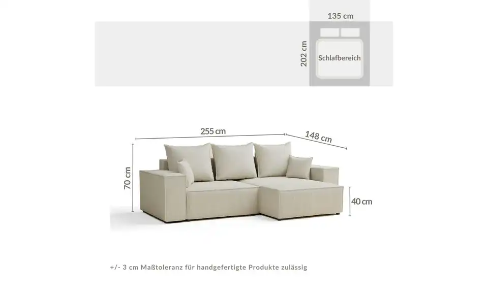 Ecksofa, Bemaßung
