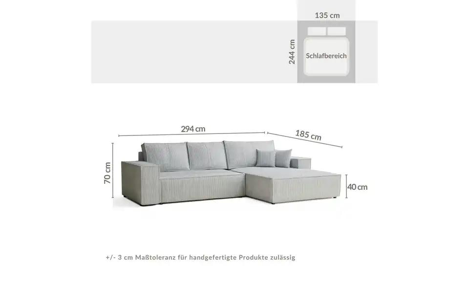 Ecksofa, Bemaßung