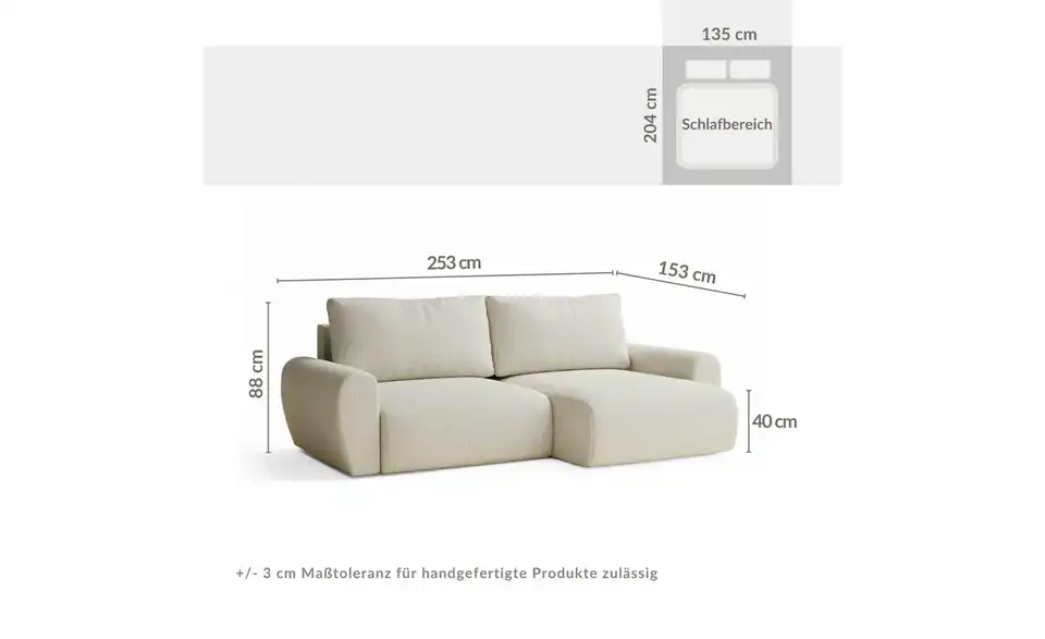 Ecksofa, Bemaßung